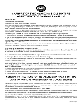 Carburetor Synchronizing & Idle Mixture Adjustment