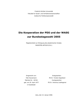 Die Kooperation Der PDS Und Der WASG Zur Bundestagswahl 2005