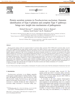 Protein Secretion Systems in Fusobacterium Nucleatum