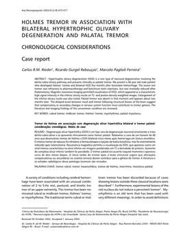 Holmes Tremor in Association with Bilateral Hypertrophic Olivary Degeneration and Palatal Tremor