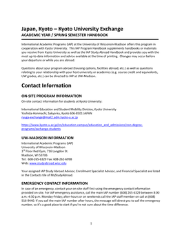 Japan, Kyoto – Kyoto University Exchange ACADEMIC YEAR / SPRING SEMESTER HANDBOOK