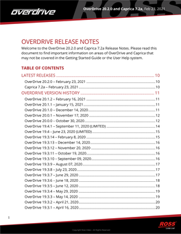 OVERDRIVE RELEASE NOTES Welcome to the Overdrive 20.2.0 and Caprica 7.2A Release Notes