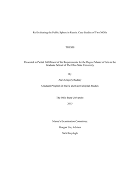 Re-Evaluating the Public Sphere in Russia: Case Studies of Two Ngos