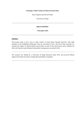 Listening to Male Victims of Church Sexual Abuse Rocío Figueroa and David Tombs University of Otago DRAFT REPORT 1 December