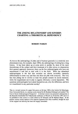 The Joking Relationship and Kinship: Charting a Theoretical Dependency