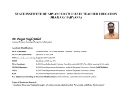 Dr. Pargat Singh Jathol Assistant Professor Sociology (Perspective in Education)