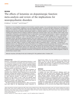 The Effects of Ketamine on Dopaminergic Function: Meta-Analysis and Review of the Implications for Neuropsychiatric Disorders