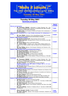 Tuesday 29 May 2001 Summary of Reports