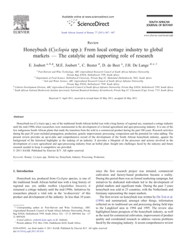 Honeybush (Cyclopia Spp.): from Local Cottage Industry to Global Markets — the Catalytic and Supporting Role of Research ⁎ E