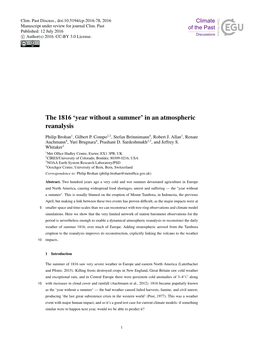 The 1816 'Year Without a Summer' in an Atmospheric Reanalysis