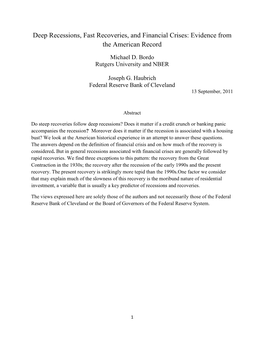 Deep Recessions, Fast Recoveries, and Financial Crises: Evidence from the American Record