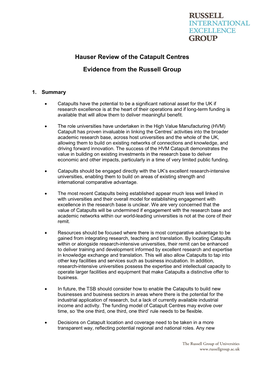 Hauser Review of the Catapult Centres Evidence from the Russell