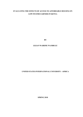 Evaluating the Effects of Access to Affordable Housing on Low Income Earners in Kenya