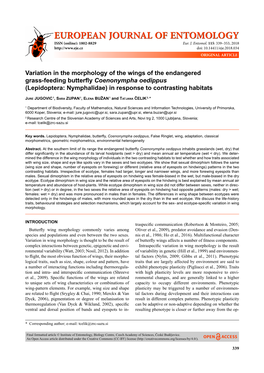 Variation in the Morphology of the Wings of the Endangered Grass-Feeding Butterﬂ Y Coenonympha Oedippus (Lepidoptera: Nymphalidae) in Response to Contrasting Habitats