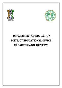 DEPARTMENT of EDUCATION DISTRICT EDUCATIONAL OFFICE NAGARKURNOOL DISTRICT POPULATION – 2011 As Per Census