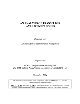 An Analysis of Transit Bus Axle Weight Issues