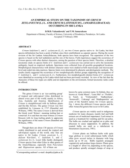 TAXANOMY of the GENUS Crinum (Amaryllidaceae)