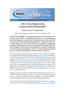 Afd: a New Hurdle in the German-Israeli Relationship?