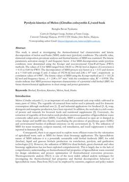 Pyrolysis Kinetics of Melon (Citrullus Colocynthis L.) Seed Husk