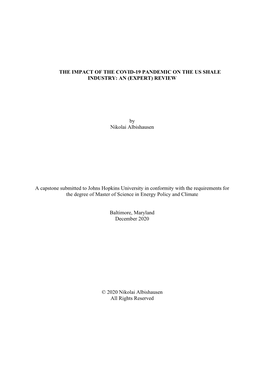 The Impact of the Covid-19 Pandemic on the Us Shale Industry: an (Expert) Review