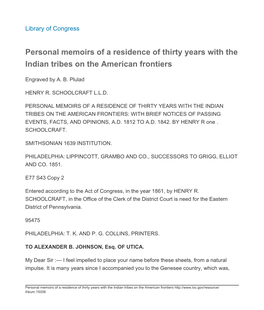 Personal Memoirs of a Residence of Thirty Years with the Indian Tribes on the American Frontiers