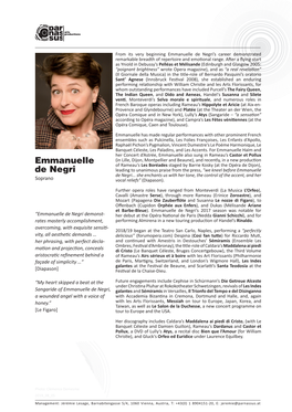 Emmanuelle De Negri’S Career Demonstrated Remarkable Breadth of Repertoire and Emoti Onal Range