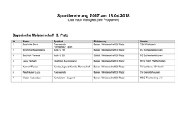 Sportlerehrung 2017 Am 18.04.2018 Liste Nach Wertigkeit (Wie Programm)