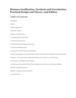 Table of Contents Biomass Gasification, Pyrolysis And