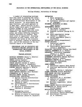 Statistics in the International Encyclopedia of the Social Sciences