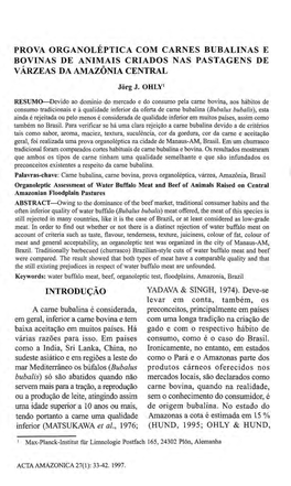 Prova Organoléptica Com Carnes Bubalinas E Bovinas De Animais Criados Nas Pastagens De Várzeas Da Amazônia Central