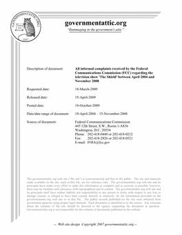 FCC) Regarding the Television Show 'The Shield' Between April 2004 and November 2008