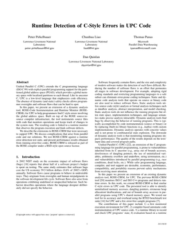 Runtime Detection of C-Style Errors in UPC Code