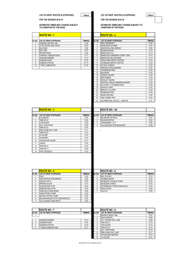 BUS ROUTE-18-19 Updated Time.Xls LIST of DROP ROUTES & STOPPAGES TIMINGS LIST of DROP ROUTES & STOPPAGES TIMINGS