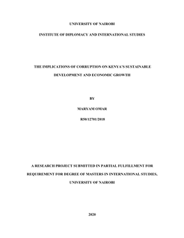 The Implications of Corruption on Kenya's Sustainable Development and Economic Growth