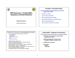 SNP Resources: Finding Snps, Databases and Data Extraction