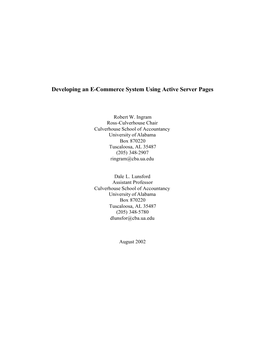 Developing an E-Commerce System Using Active Server Pages