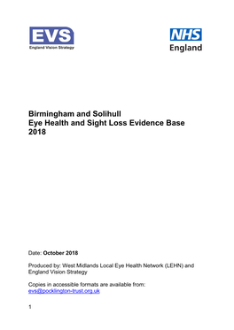 Birmingham and Solihull Eye Health Sight Loss Evidence Base