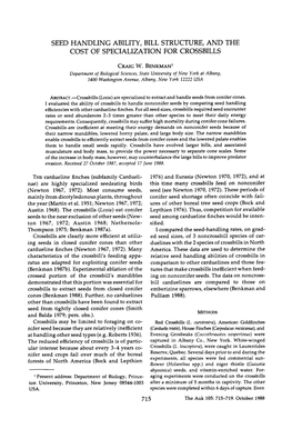 Seed Handling Ability, Bill Structure, and the Cost of Specialization for Crossbills