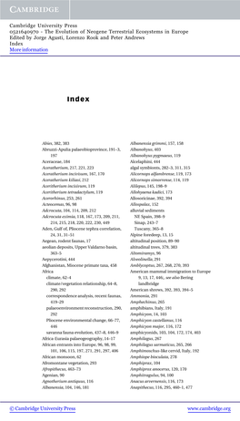 The Evolution of Neogene Terrestrial Ecosystems in Europe Edited by Jorge Agusti, Lorenzo Rook and Peter Andrews Index More Information