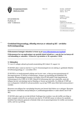 Grødaland Biogassanlegg, Offentlig Ettersyn Av Søknad Og KU - Utvidelse Forbrenningsanlegg