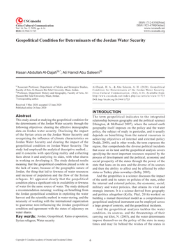 Geopolitical Condition for Determinants of the Jordan Water Security