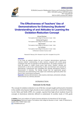 The Effectiveness of Teachers' Use of Demonstrations for Enhancing Students' Understanding of and Attitudes to Learning the Oxidation-Reduction Concept