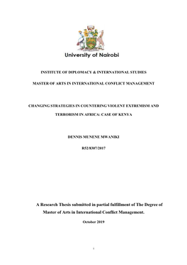 A Research Thesis Submitted in Partial Fulfillment of the Degree of Master of Arts in International Conflict Management
