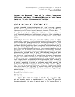 (Simmondsia Chinensis) Yield Using Evaluation of Distinctive Clones Grown Under the Egyptian Environmental Conditions