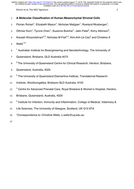 A Molecular Classification of Human Mesenchymal Stromal Cells Florian Rohart1, Elizabeth Mason1, Nicholas Matigian1, Rowland