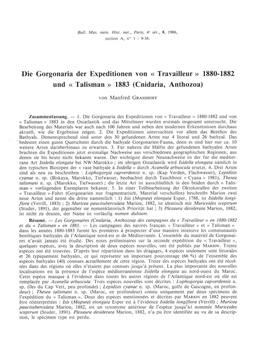 Die Gorgonaria Der Expeditionen Von « Travailleur » 1880-1882 Und « Talisman » 1883 (Cnidaria, Anthozoa)