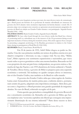 Brasil – Estado Unidos (1942-1945): Uma Relação Pragmática