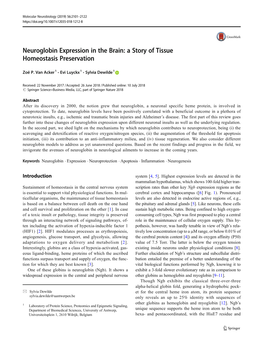 Neuroglobin Expression in the Brain: a Story of Tissue Homeostasis Preservation