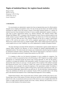 Topics of Statistical Theory for Register-Based Statistics Zhang, Li-Chun Statistics Norway Kongensgt