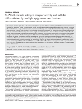 SUPT6H Controls Estrogen Receptor Activity and Cellular Differentiation by Multiple Epigenomic Mechanisms